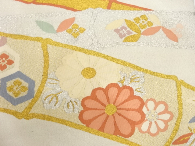 アンティーク　綴れ竹節に花模様織出し名古屋帯